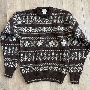 Unbranded Brown & Cream Nordic Crewneck Wool Sweater